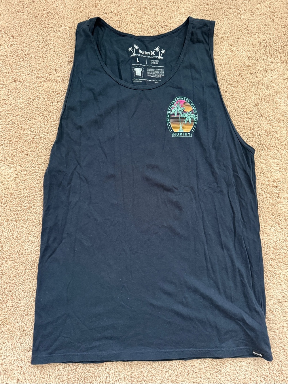 Hurley Navy Tank Top with Tropical Sunset Emblem